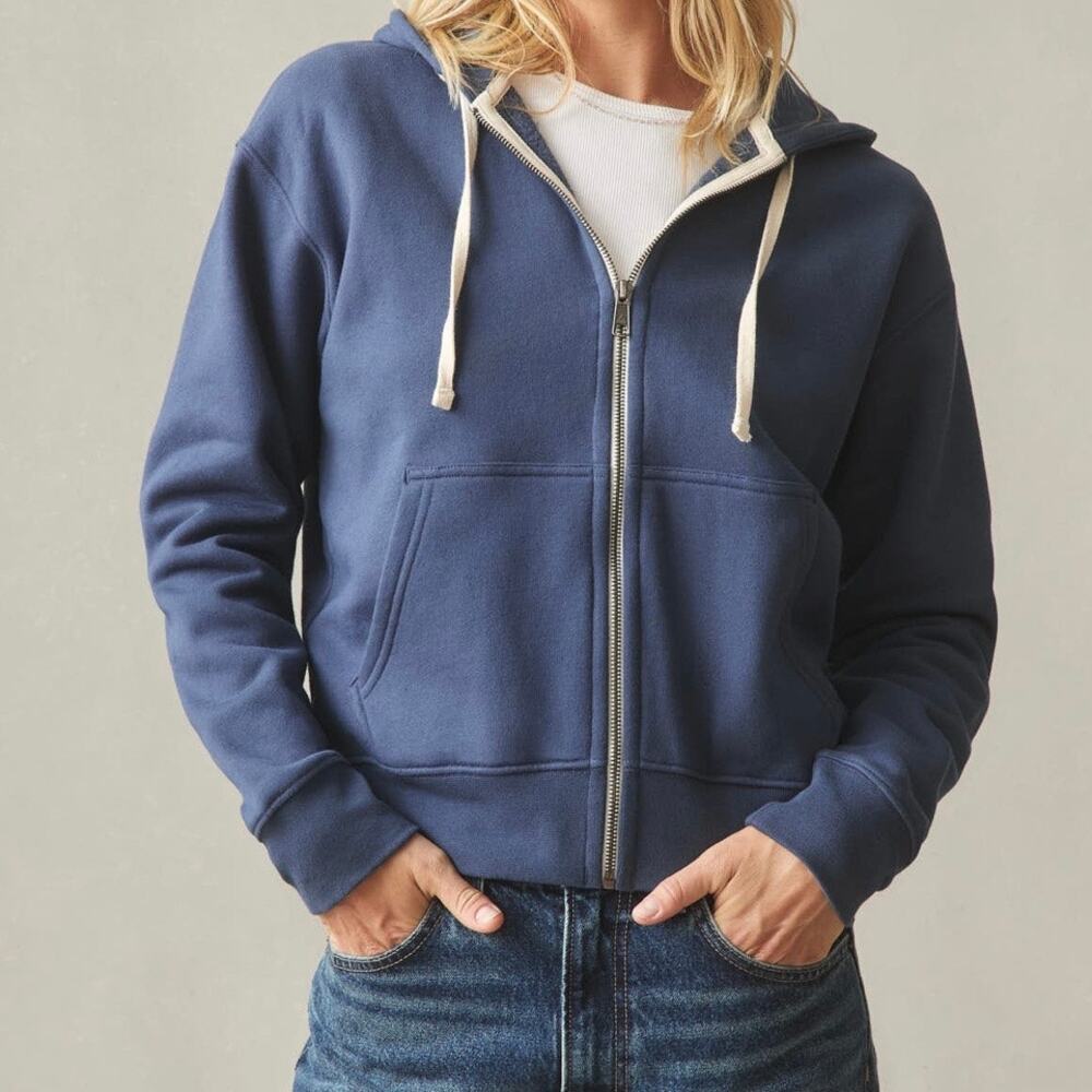 American Giant Carolina Cotton Full Zip Hoodie Sweatshirt Women's Large Blue